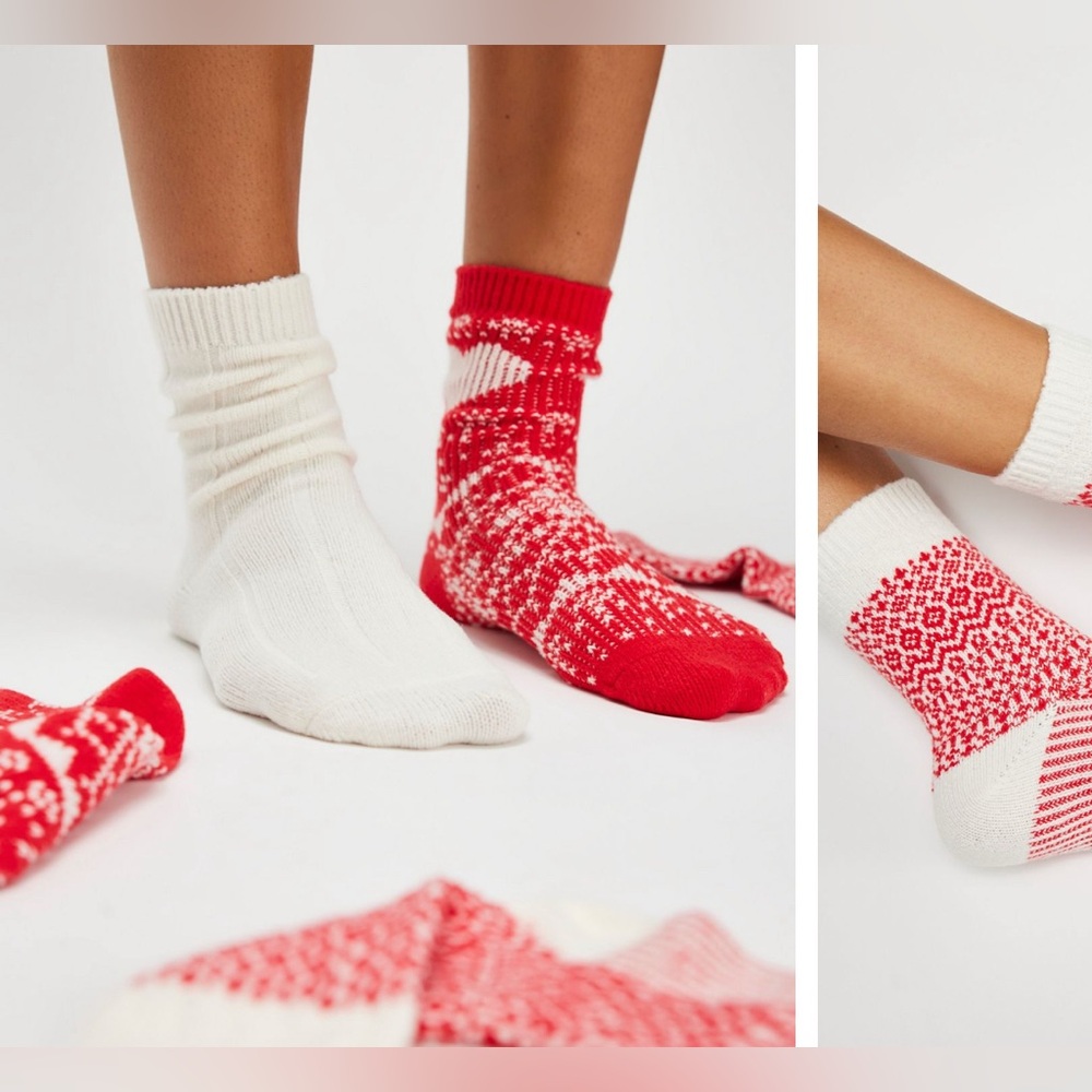NWT Free People Nordic Knit Sock Bundle - red combo - One Size / ALL - Picture 4 of 12